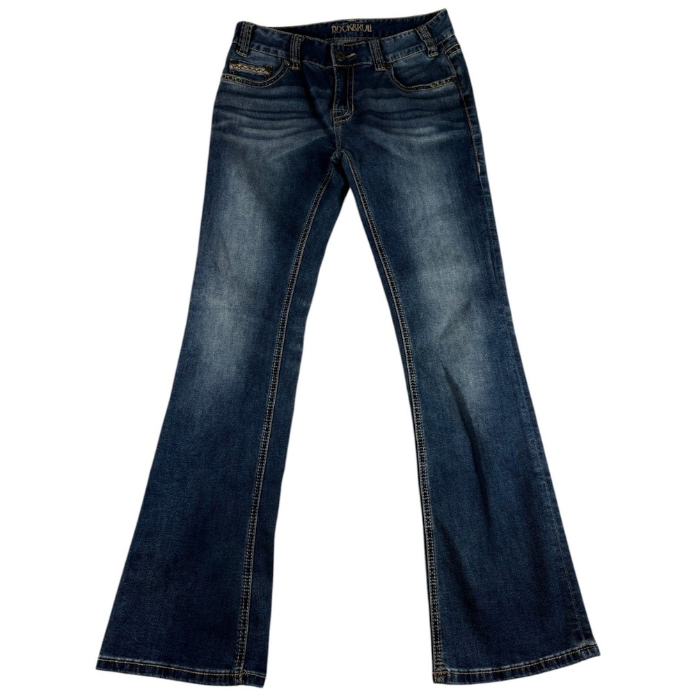 Rock‎ & Roll Western Cowgirl Bootcut Jeans Womens 28x32 Blue Denim Stretch Y2k